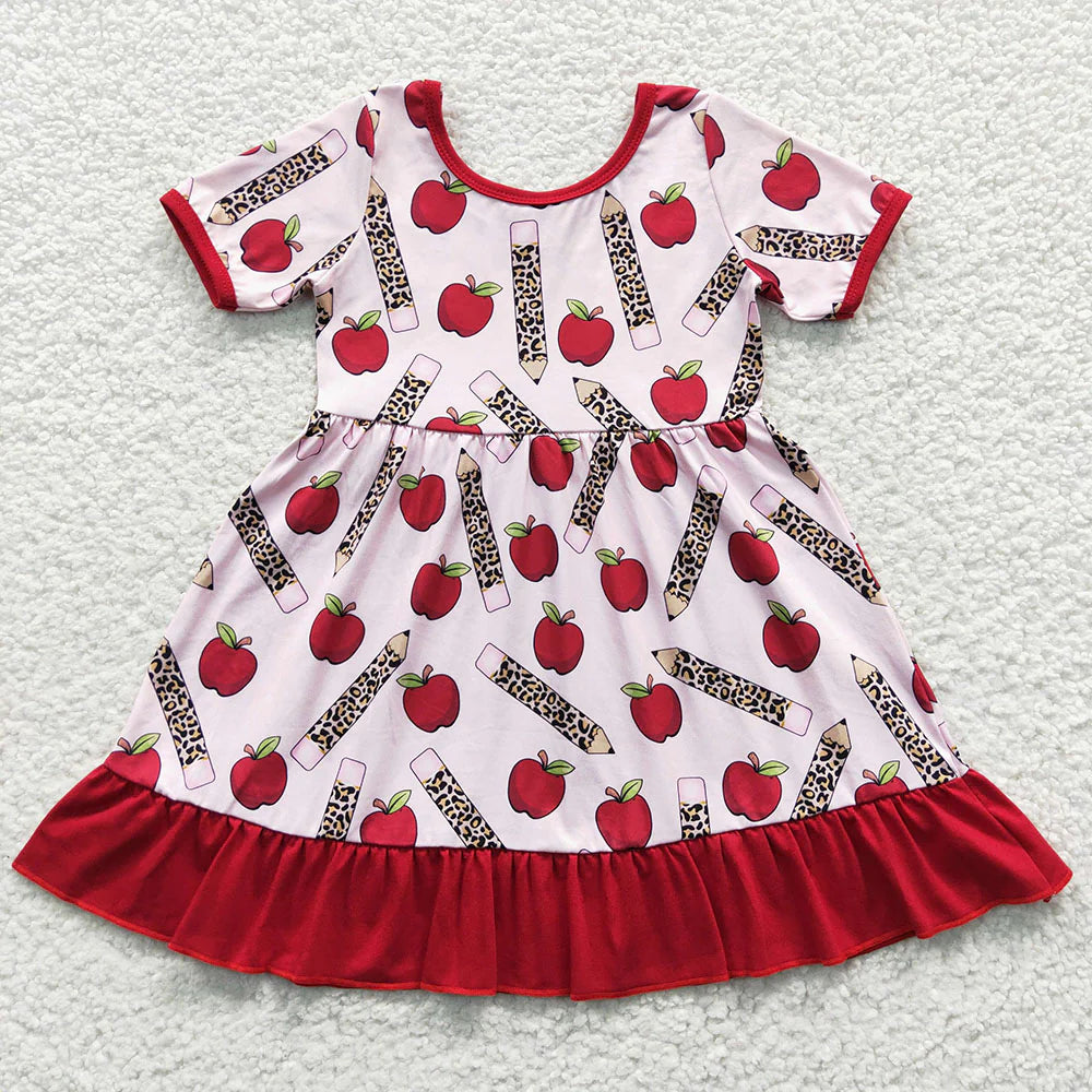 Red Apple Dress with Leopard Pencil