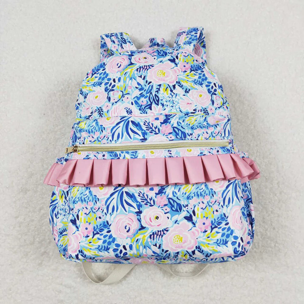 Blue and pink floral backpack