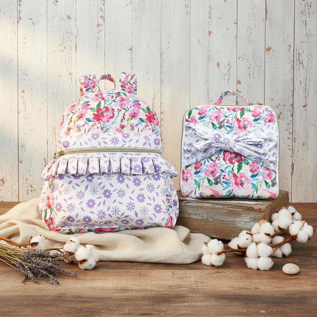 Pink/Purple floral backpack & Lunch Box