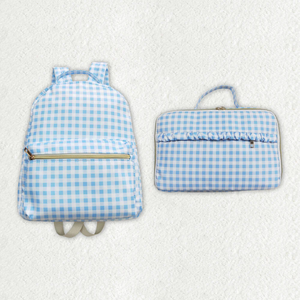 Blue and White Gingham Backpack & Lunch Box